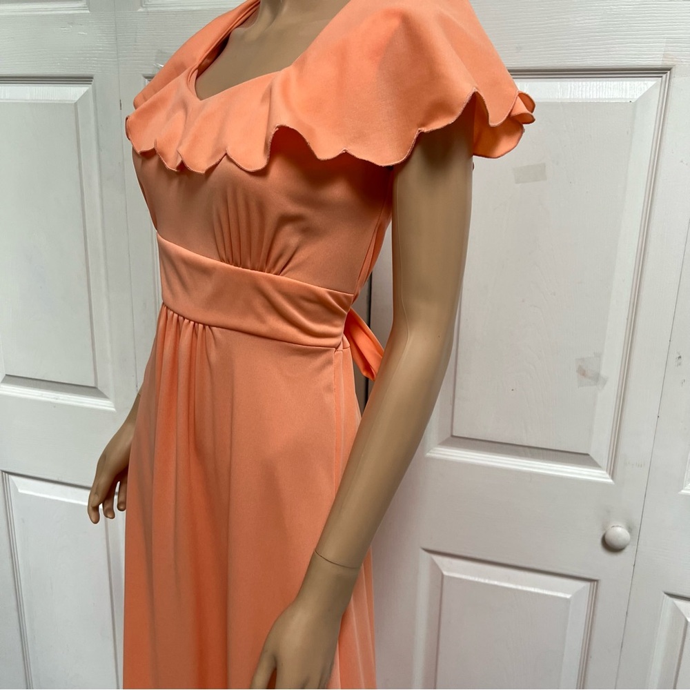 VTG 70-s Peach Orange Maxi Dress Size S Sleeveless Evening Regancy - Picture 14 of 16